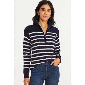 Styles & Co Size  Large Long-sleeve  polyester Pull On Zip Sweater Blue/White